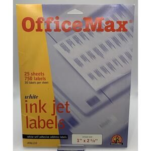 OfficeMax white Ink jet labels #86110 self adhesive address labels 1"x2 5/8"
